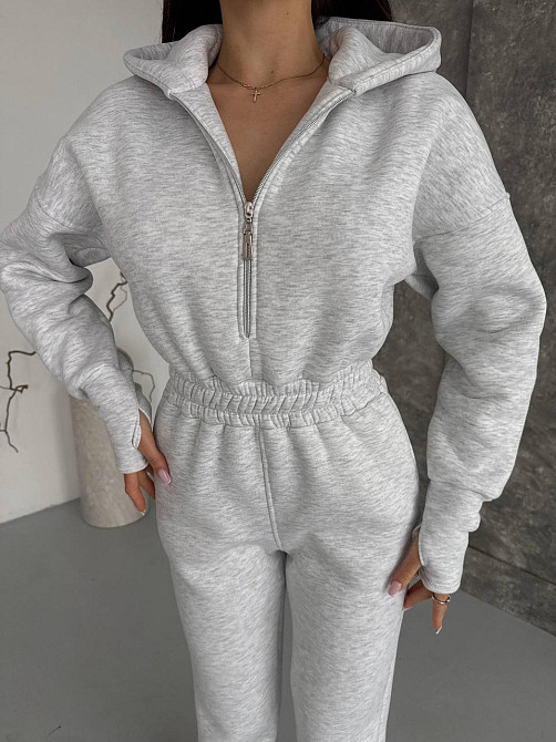 Жіночий теплий повсякденний комбінезон із капюшоном тринитка на флісі Меланж, 42/46 Одеса - фото 7