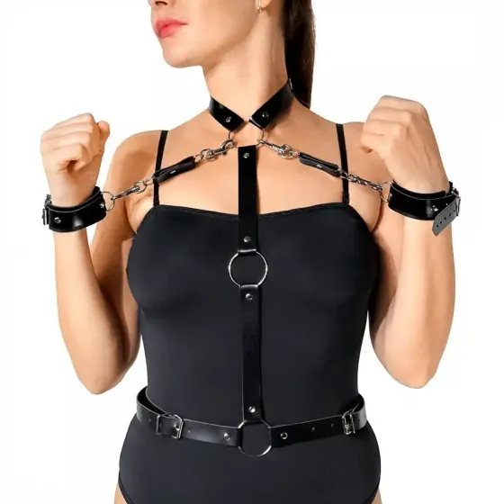 Шкіряна жіноча портупея з наручниками Art of Sex - Ursula чорна XS-2XL Львів