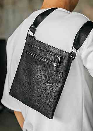 Чоловіча Сумка Мессенджер Через Плече Шкіряна Chicago з Натуральної Шкіри Чорна Одеса