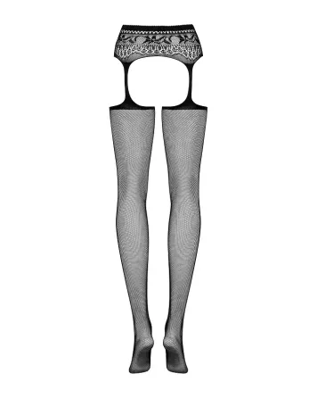 Сітчасті панчохи-стокінги з мереживним поясом Obsessive Garter stockings S307 XL/X, чорні, імітація Львов