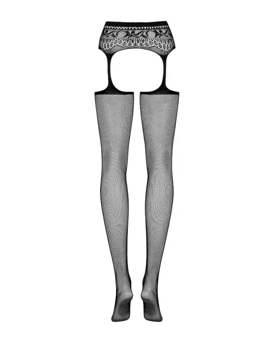 Сітчасті панчохи-стокінги з мереживним поясом Obsessive Garter stockings S307 XL/X, чорні, імітація Львов - изображение 6