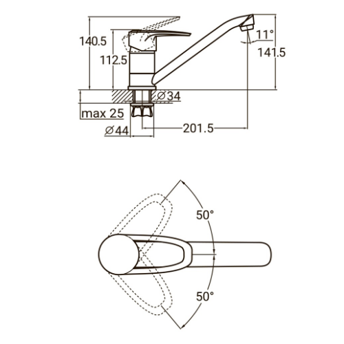 Змішувач MJ d40мм для кухні гусак прямий 250мм на гайці Aquatica Житомир - изображение 6