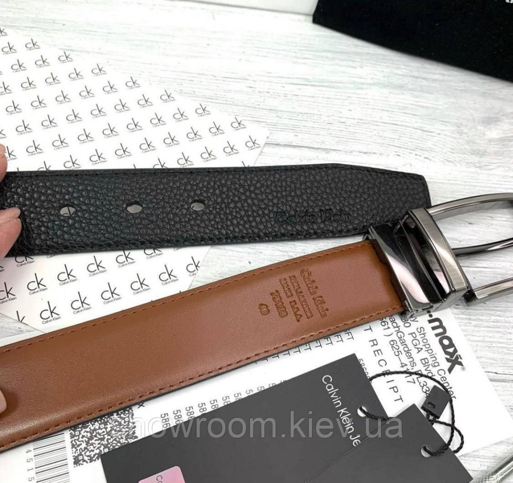 Двусторонний кожаный ремень в подарочной упаковке (454) черный/светло коричневый Киев - изображение 3