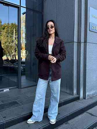 Жіноча тепла кофта оверсайз із капюшоном на блискавці турецький фліс Шоколад, 42/44 Одеса