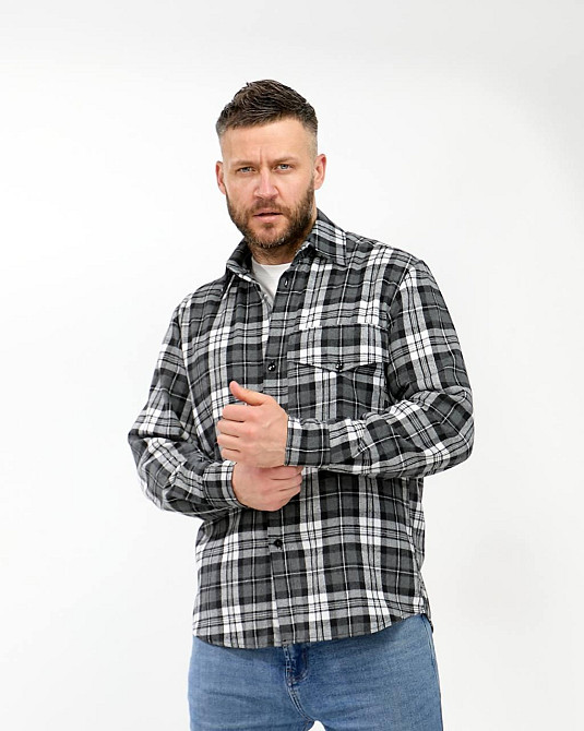 Чоловіча повсякденна картата сорочка турецький котон фланель Чорний, 54/56 Одеса - фото 4