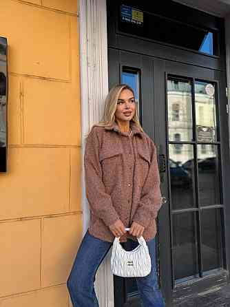 Жіноча тепла оверсайз сорочка на кнопках альпака барашок Шоколад Одеса