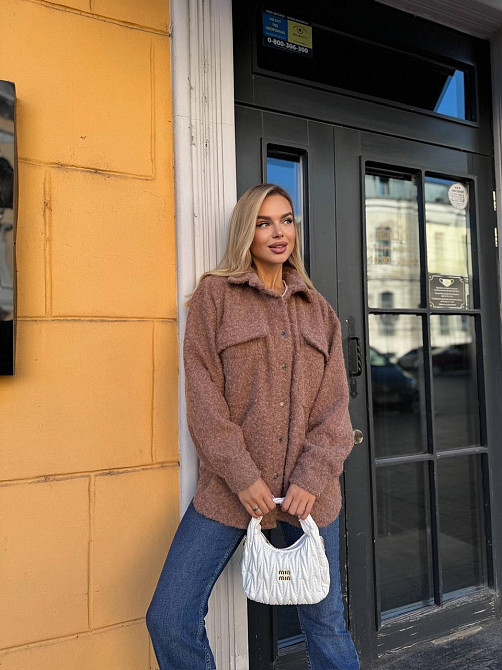 Жіноча тепла оверсайз сорочка на кнопках альпака барашок Шоколад Одеса - фото 4