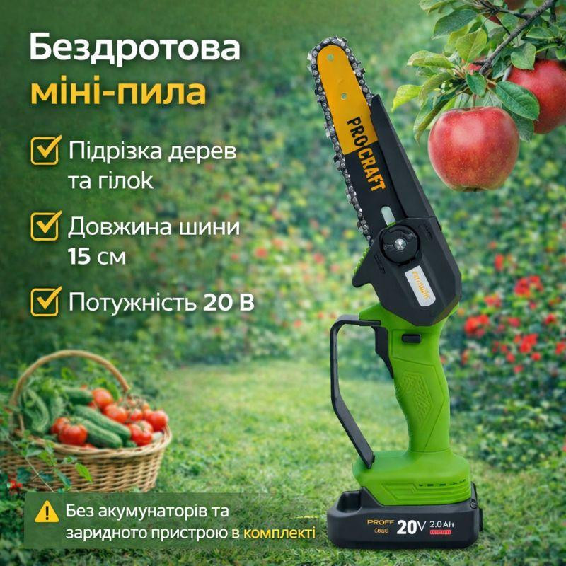 Аккумуляторная мини пила Procraft PKA24Li,Мини цепная электропила 6 дюймов,Гилкорез для сада 3500 об / мин,Минипила аккумуляторная Львов - изображение 1