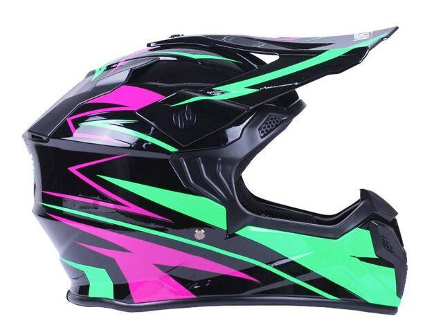 Шолом мотоциклетний кросовий MD-911 (чорний із зеленим і малиновим, size S) Мукачево - фото 3