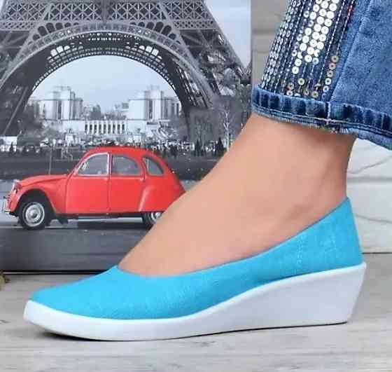 Женские Мокасины Голубые Балетки Туфли на Танкетке Бирюзовые (размеры: 37,38) Днепр