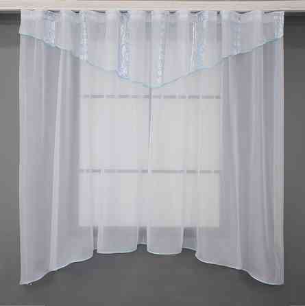 Кухонная занавеска VR-Textil № 00к белый с голубым 280х170 см (59-909) Киев