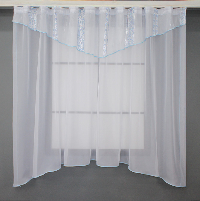 Кухонна фіранка VR-Textil № 00к білий з блакитним 280х170 см (59-909) Київ - фото 1