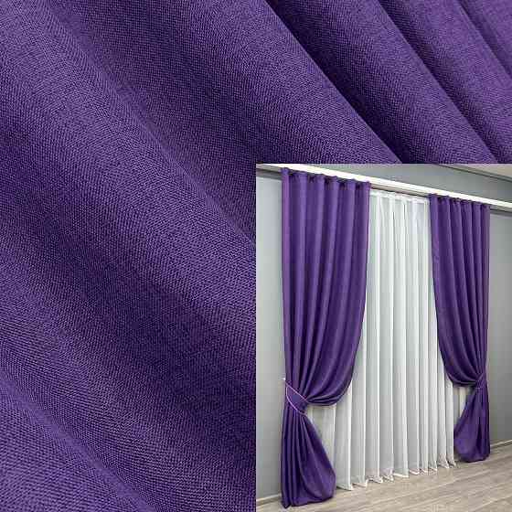 Комплект готових штор VR-Textil Льон Мішковина № 1066ш Фіолетовий 150х280 см 2 шт (30-877) Київ