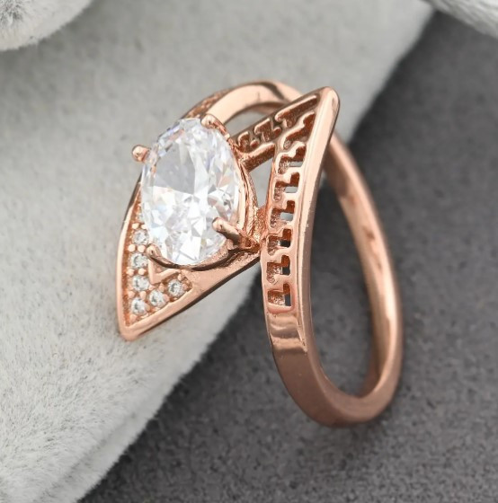 Кольцо Xuping 15046, 19 размер (ширина 10мм), белые фианиты, позолота РО Киев - изображение 3