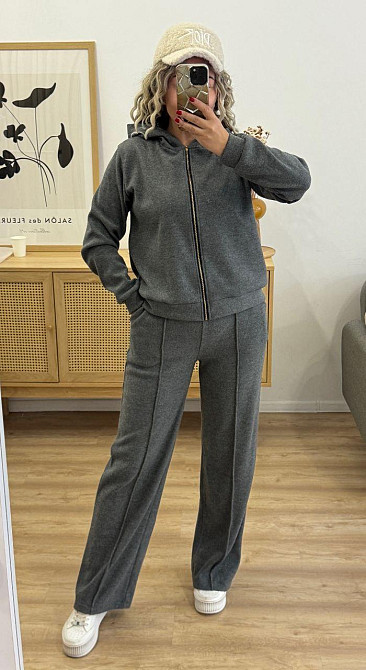 Женский теплый прогулочный костюм двойка: кофта и штаны вязка на трикотажной основе Графит, 52/54 Одесса - изображение 8