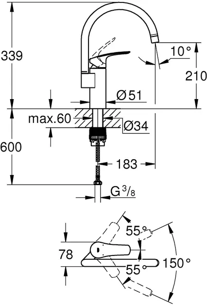 Змішувач для кухні Grohe EUROSMART NEW33202003 хром Київ - фото 8