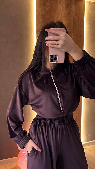 Жіночий стильний повсякденний комбінезон велюр плюш Шоколад, 44/46 Одеса - фото 5