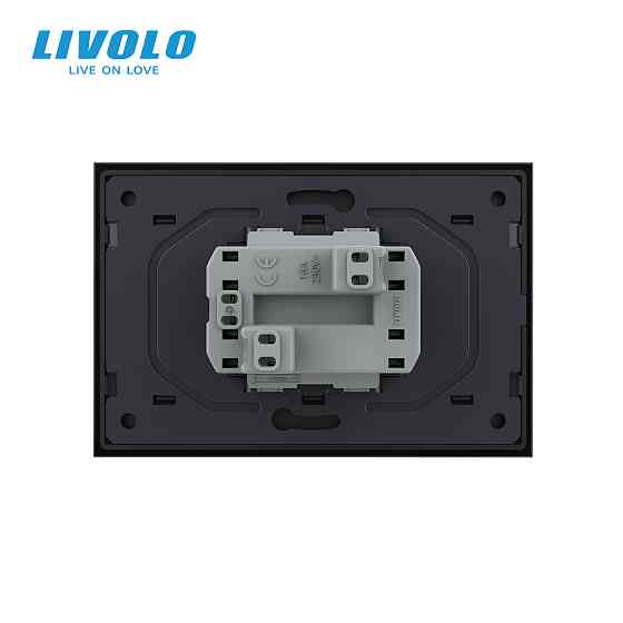 LIVOLO Подвійна електрична розетка в один підрозетник з заземленням LIVOLO, чорна, скляна рамка Коломия