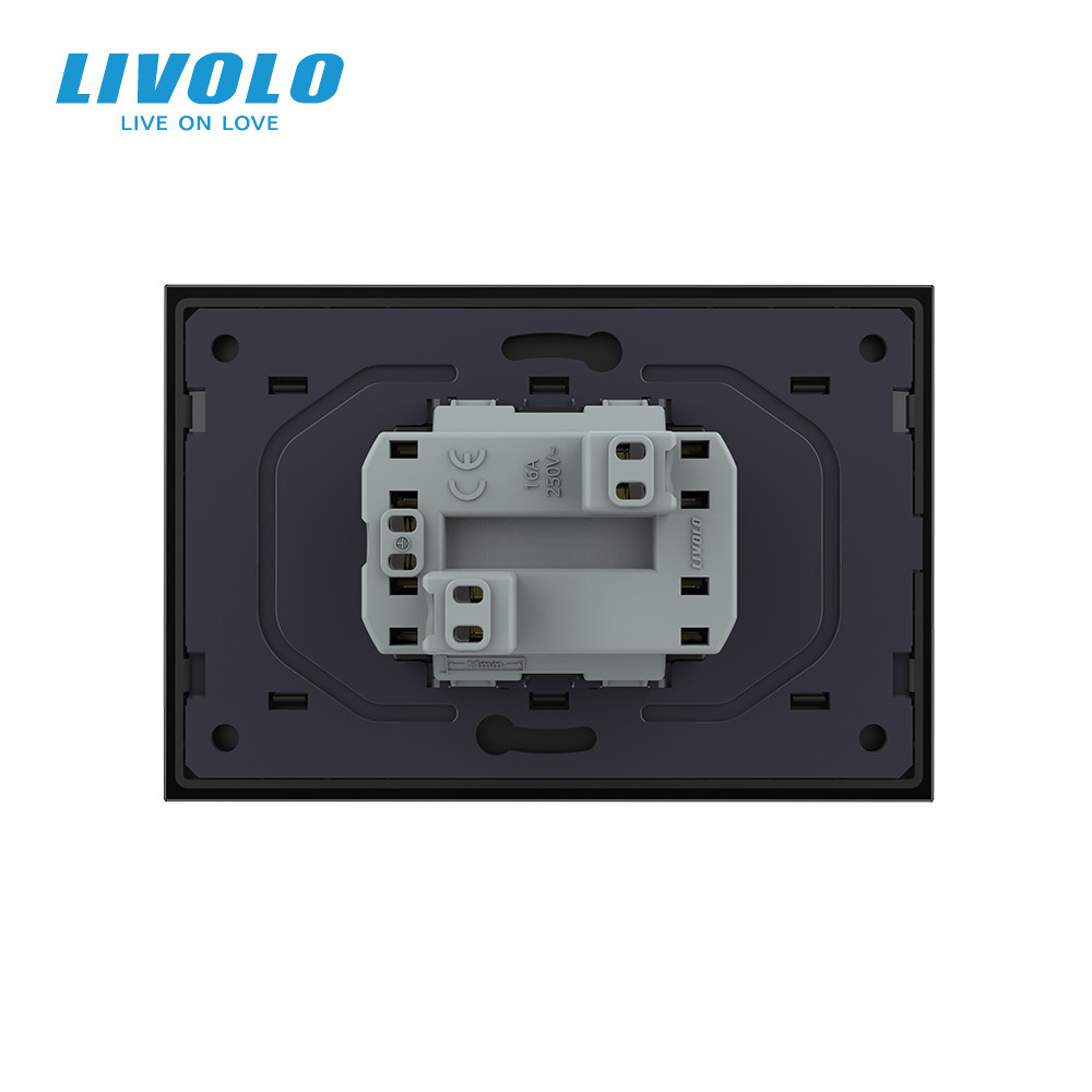 LIVOLO Подвійна електрична розетка в один підрозетник з заземленням LIVOLO, чорна, скляна рамка Коломия - фото 5