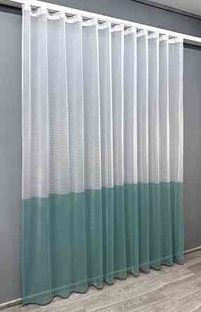 Тюль VR-Textil 1749т Сітка Льон Білий з бірюзовим 300х250 см (42-0758) Київ