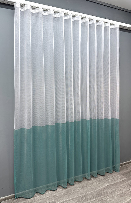 Тюль VR-Textil 1749т Сітка Льон Білий з бірюзовим 300х250 см (42-0758) Київ - фото 3
