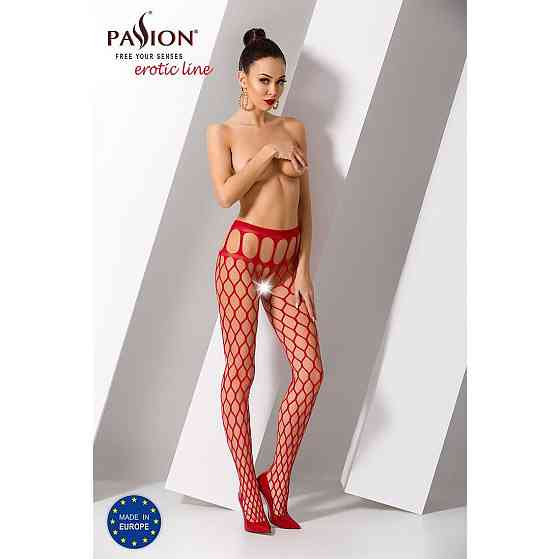 Эротические колготки-бодистокинг Passion S021 red, в крупную сетку с высоким пояском Sex Aura Киев