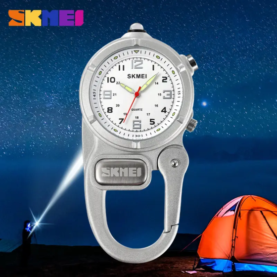 Годинник кварцовий Skmei 2232 з карабіном і LED-ліхтариком (Сріблястий) Вінниця