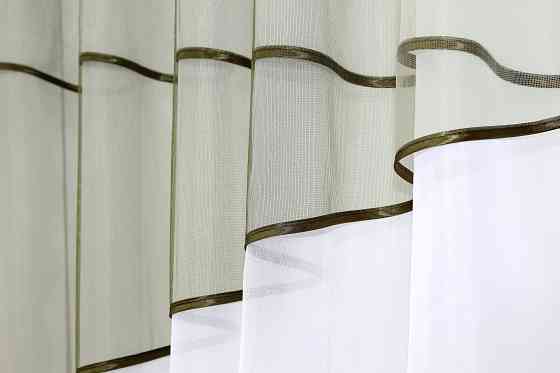 Кухонные шторы VR-Textil № 091к с ламбрекеном и подвязками оливковый с белым 280х170 см (59-710) Киев