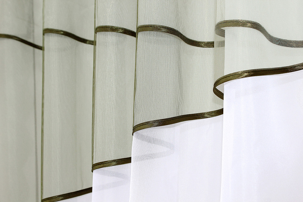 Кухонные шторы VR-Textil № 091к с ламбрекеном и подвязками оливковый с белым 280х170 см (59-710) Киев - изображение 5