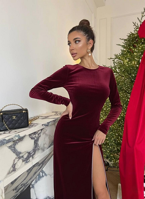 Женское привлекательное романтическое платье бархат (Турция) Бордо, 44/46 Одесса - изображение 2