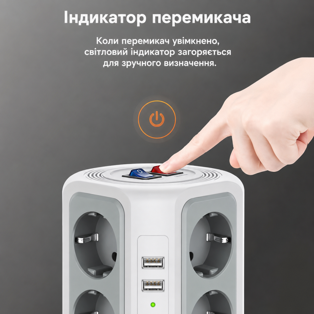 Сетевой удлинитель-фильтр на 12 розеток с 5 USB-A, длина 1.8м переноска сетевая, настольная с выключателями белый Каменец-Подольский - изображение 7