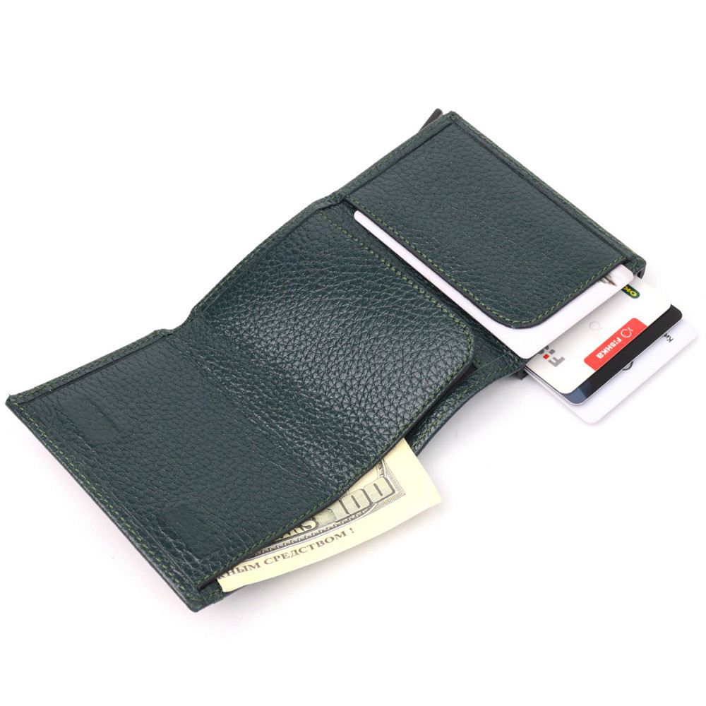 Оригінальна візитниця з натуральної зернистої шкіри KARYA 20976 Зелений Київ - фото 5