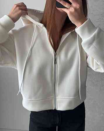 Жіноча базова тепла зип-худі тринитка на флісі Молочний Одеса