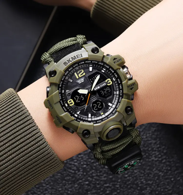 Часы мужские спортивные Skmei 1155 B hamlet на паракордовом ремешке (Зеленый) Винница - изображение 5