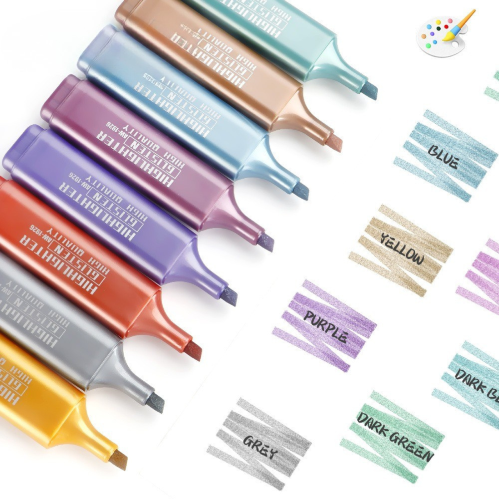 Маркери глітерні, набір 8 шт для малювання та творчості, металік, преміум-якість, флуоресцентні маркери з ефектом мерехтіння Кам'янець-Подільський - фото 9