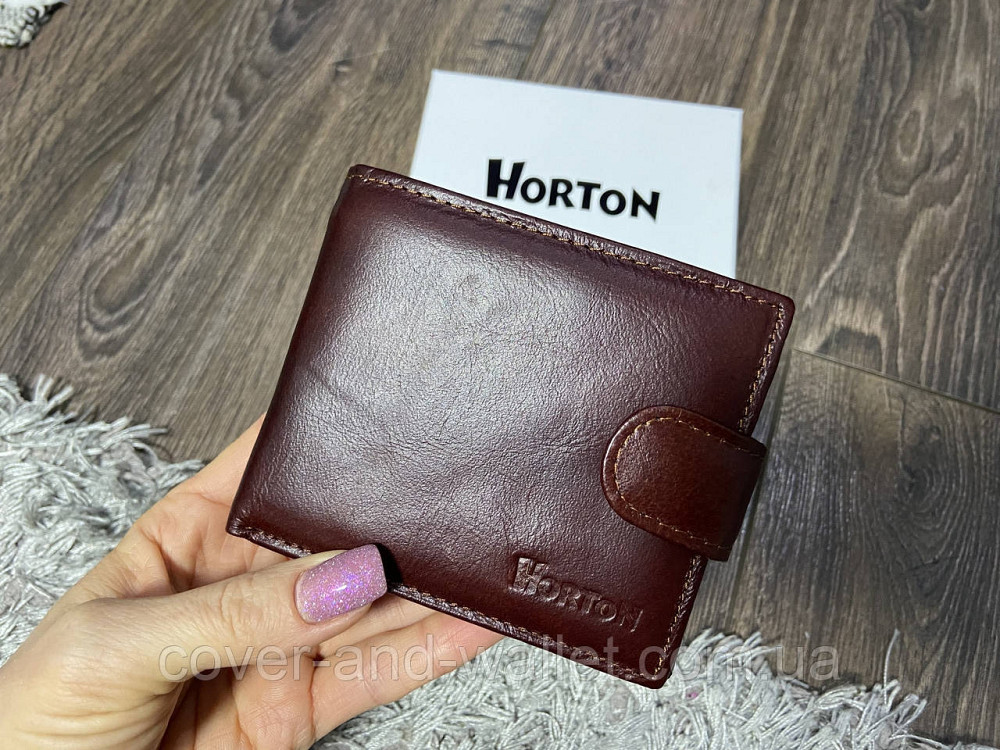 Классический мужской кожаный портмоне двойного сложения коричневого цвета Horton Киев - изображение 6