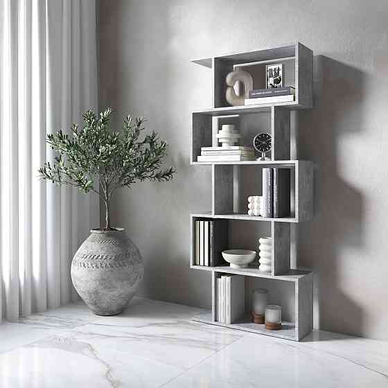 Полиця для книг VAYS M-12 Бетон, стелаж на 5 полиць, ЛДСП, 70×24×163 см - для дому, вітальні, офісу Львів