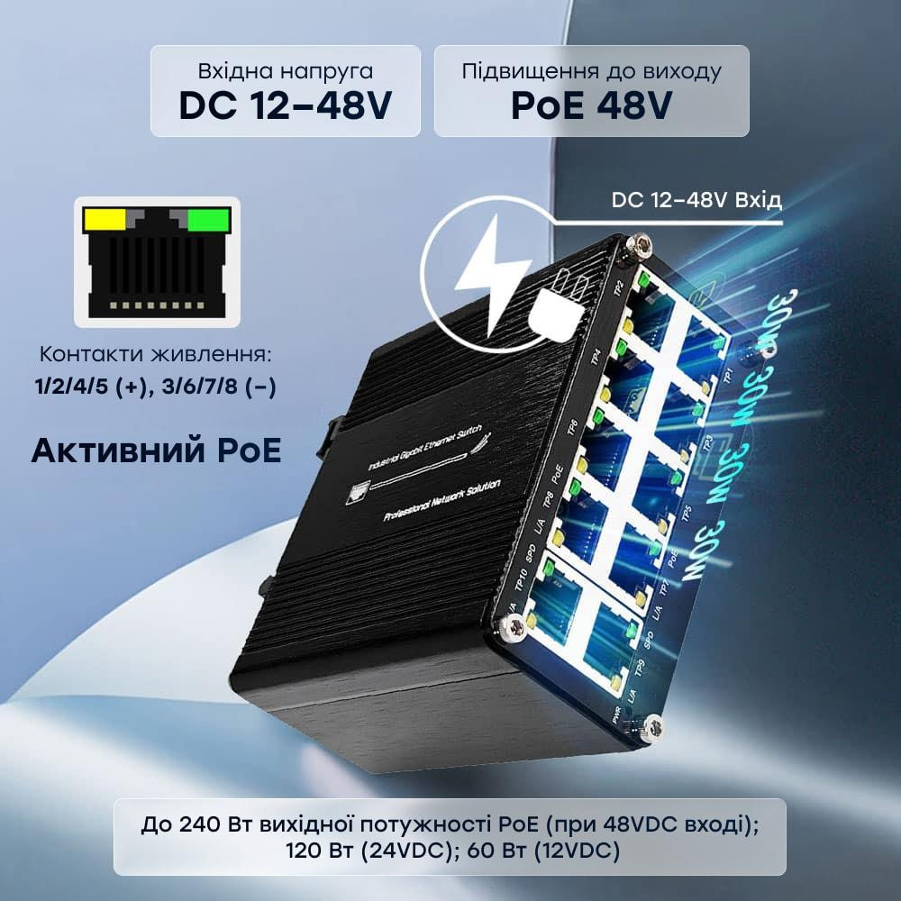PoE-комутатор 10-портовий E-LINK LNK-IMC010GPB з 8 портами PoE (73-00155) Київ - фото 16