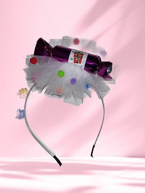 Новогодний обруч для волос конфетка с фатином one size ручная работа розовый Киев - изображение 1