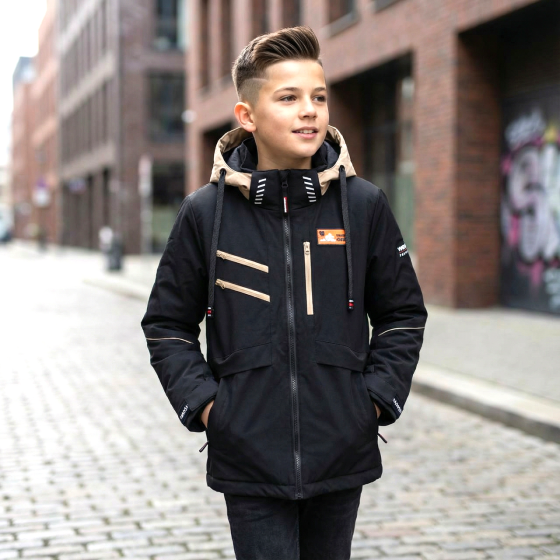Демисезонная черная куртка с бежевыми вставками для мальчиков 140,146,152 Николаев