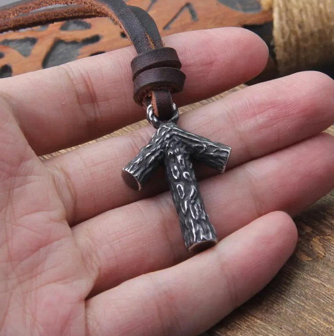 Скандинавский кулон Тейваз с имитацией дерева, шнурок из экокожи Киев - изображение 1