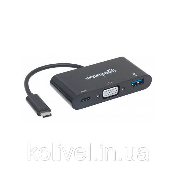 Док-станція USB3.1 Type-C --> USB3.0/VGA/USB-C (F) black Manhattan (152044) Київ - фото 4