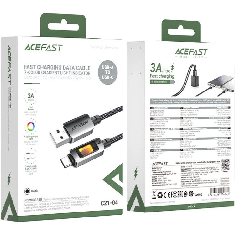 Кабель USB 2.0 AM-Type-C M, 1.2м 60W C21-04 Black Acefast Вінниця - фото 4