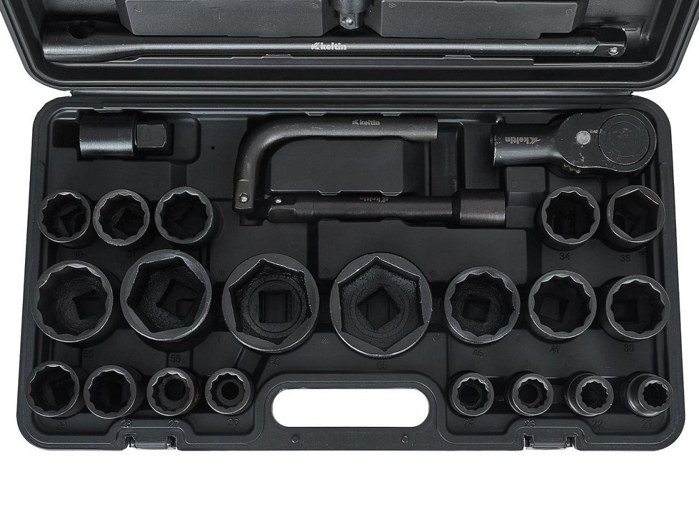 Набір ударних торцевих головок "Keltin" [к-т 26шт]: (3/4" 12-гранні 17-50мм ), (3/4" 6-гранна 36мм, 1" 6-гранні 55-65мм)+аксу Стрый - изображение 7