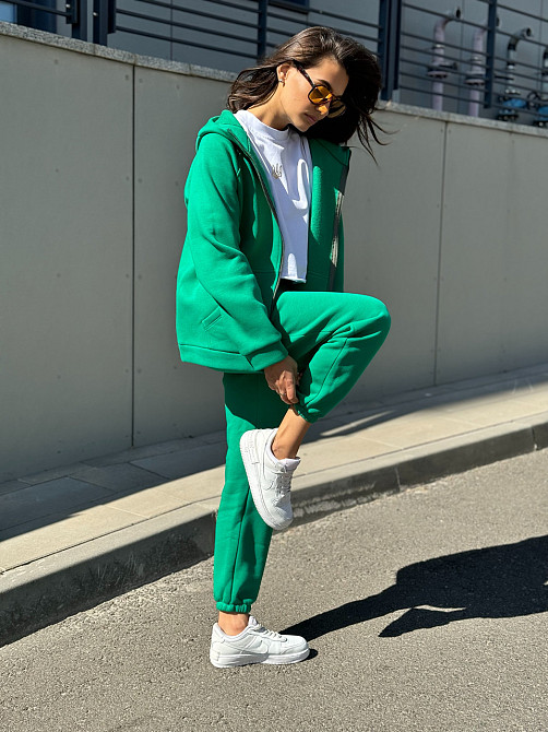 Теплый спортивный костюм женский на змейке Зелёный 46/48 Харьков - изображение 7