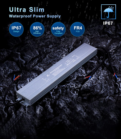 DUSKTEC LED блок питания 12 В 300 Вт 25 А IP67, AC 180–260 В → DC 12 В, тонкий алюминиевый корпус Киев