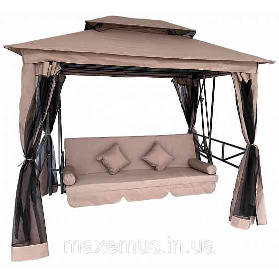 Садовые качели B0 02 с навесом подушками и москитной сеткой качели для сада и дачи коричневая Мостиська