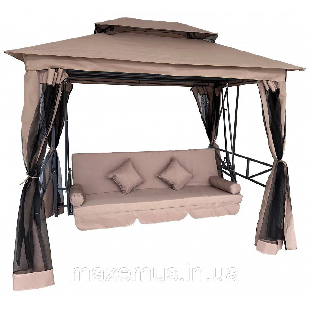 Садовые качели B0 02 с навесом подушками и москитной сеткой качели для сада и дачи коричневая Мостиска - изображение 1