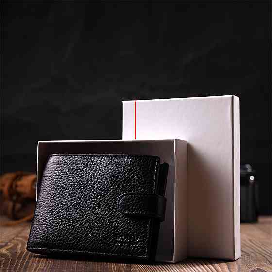 Горизонтальне портмоне для чоловіків з натуральної зернистої шкіри Чорний (BOND) Київ