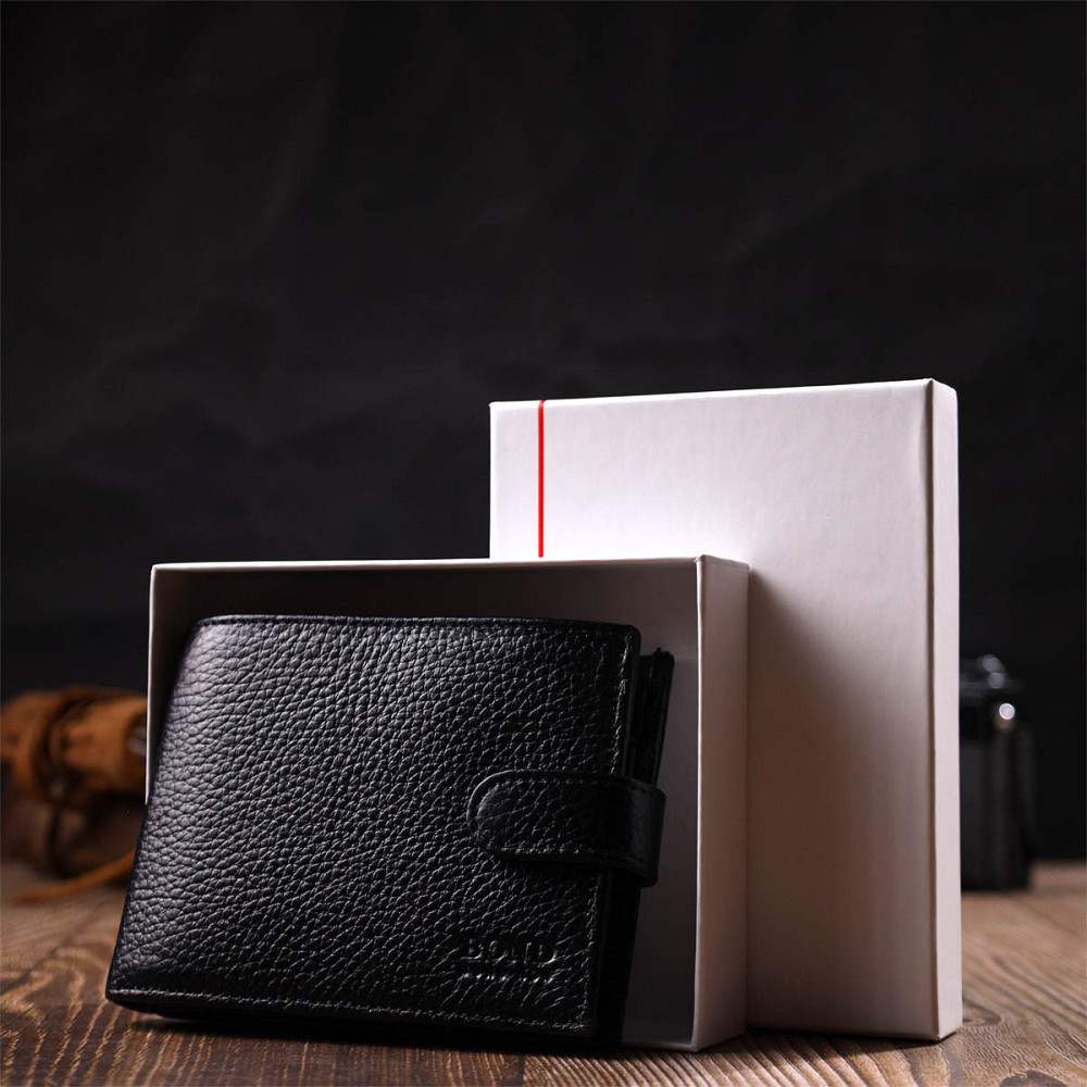 Горизонтальное портмоне для мужчин из натуральной зернистой кожи Черный (BOND) Киев - изображение 4